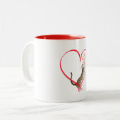 Kat met linthart tweekleurige koffiemok (Voorkant links)