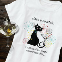 Kat met Martini Glass T-Shirt