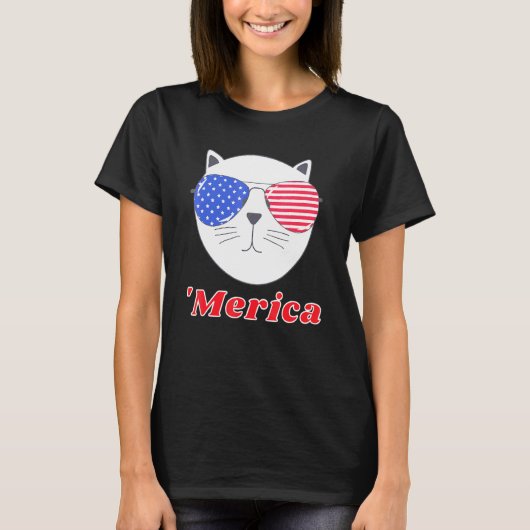 Kat met merica-zonnebril 4 juli Amerikaans T-shirt (Voorkant)