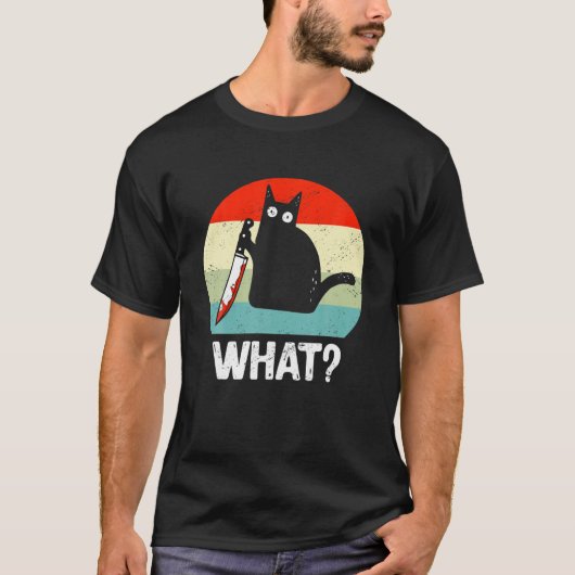 Kat met Mes Kat Wat Grappig Gift Idee T Shirt (Voorkant)