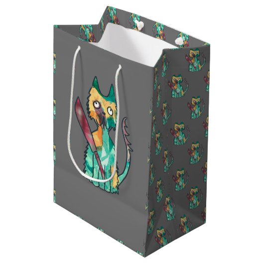 kat met mes medium cadeauzakje (Voorkant Gekanteld)