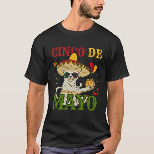 Kat Met Mexicaanse Hoed En Taco  5 Cinco De Mayo T-shirt (Voorkant)