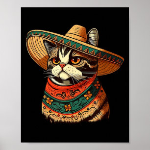 Kat Met Mexicaanse Hoed Kat Liefhebber Mannen Vrou Poster