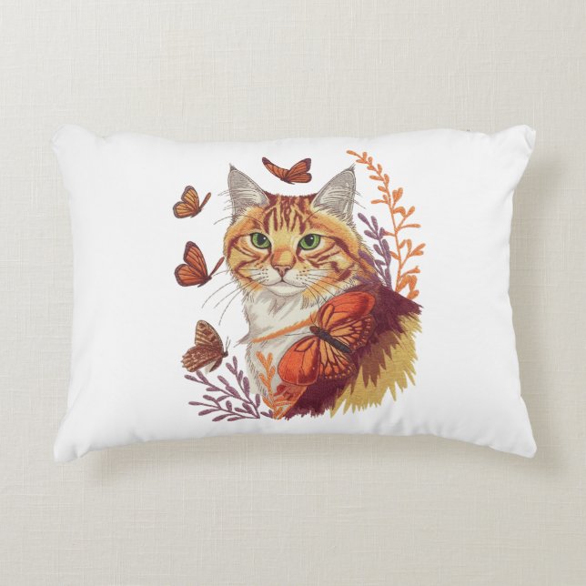 Kat met monarchvlinders accent kussen (Voorkant)