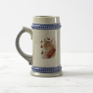 Kat met monarchvlinders bierpul