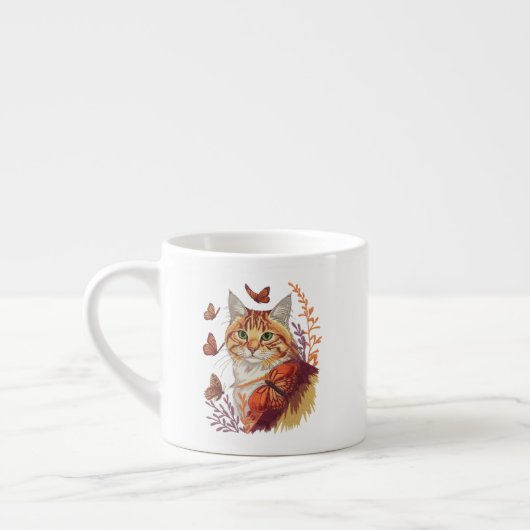 Kat met monarchvlinders espresso kop (Links)