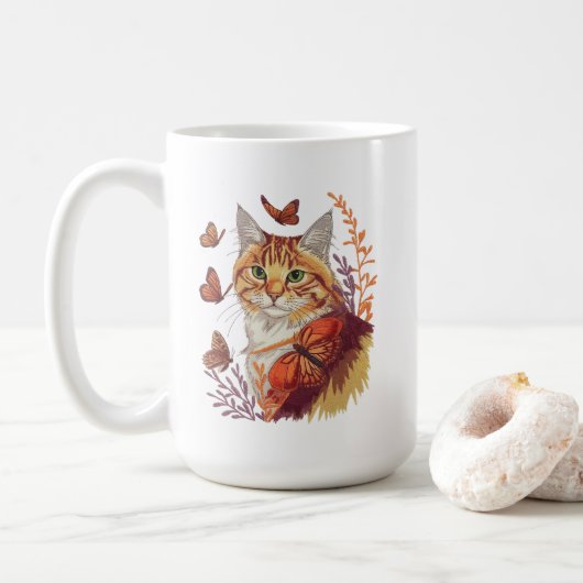 Kat met monarchvlinders koffiemok (Met donut)