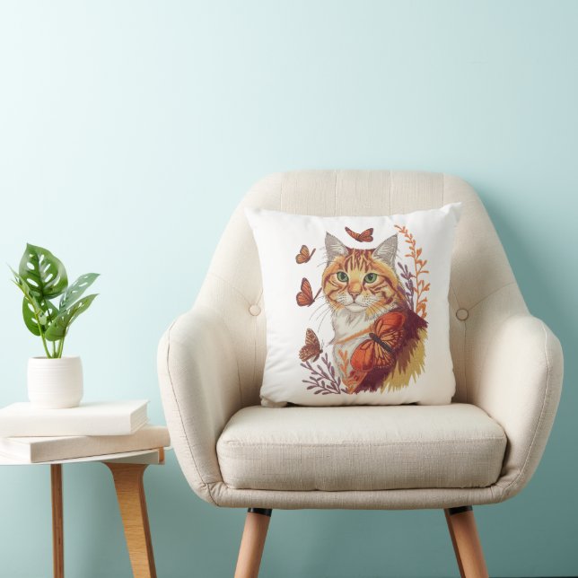 Kat met monarchvlinders kussen (Stoel)