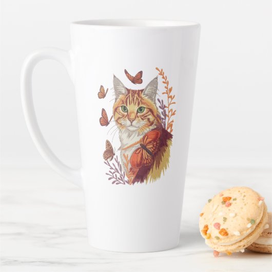 Kat met monarchvlinders latte mok (In situ)