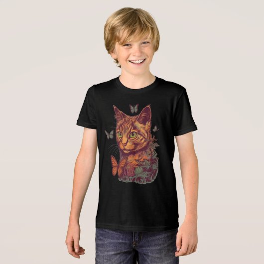 Kat met monarchvlinders Tri-Blend shirt (Voorkant volledig)