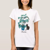 Kat met Monstera Plant Waterverf Gepersonaliseerd T-shirt (Voorkant)