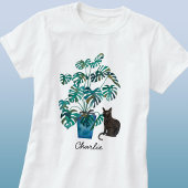 Kat met Monstera Plant Waterverf Gepersonaliseerd T-shirt