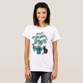 Kat met Monstera Plant Waterverf T-shirt (Voorkant volledig)