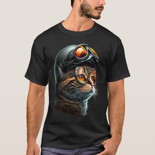 Kat met motorhelm Katten 2 T-shirt (Voorkant)