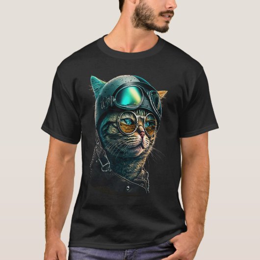 Kat met motorhelm  Katten T-shirt (Voorkant)
