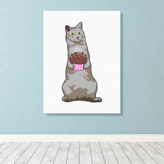 Kat met Muffin Canvas Afdruk (Insitu (Houten vloer))