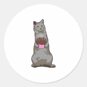 Kat met Muffin Ronde Sticker