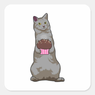 Kat met Muffin Vierkante Sticker