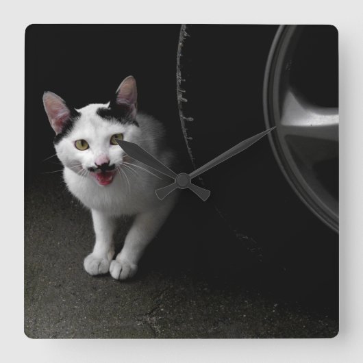 Kat met Mustache Vierkante Klok (Voorkant)