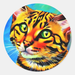 Kat met ogen groen ronde sticker