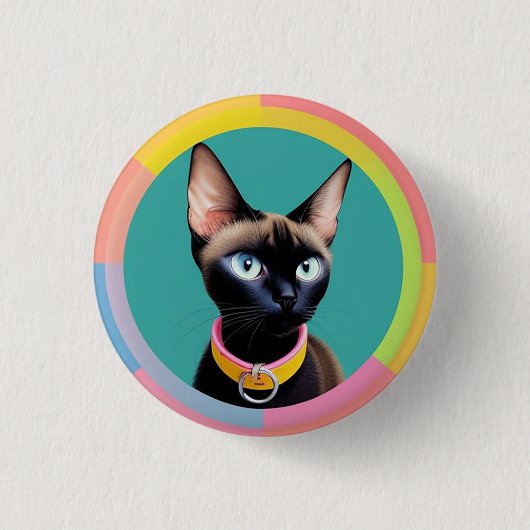 Kat met opvallende ogen door ronde spiegel button 3,2 cm (Voorkant)