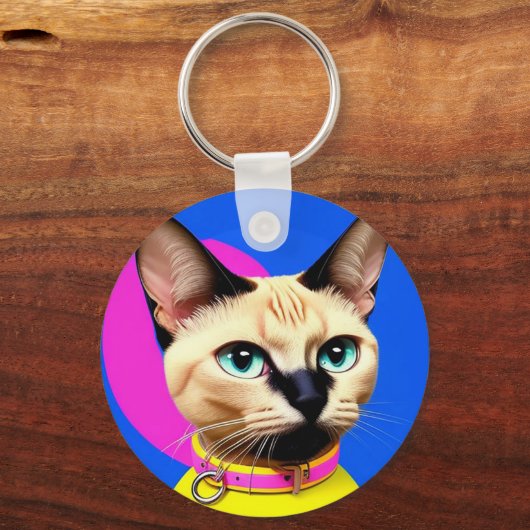 Kat met opvallende ogen sleutelhanger (Voorkant)