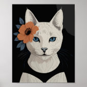 Kat met oranje bloem poster (Voorkant)