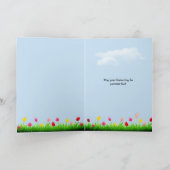 Kat met Oranje Tulips Name Day Card Kaart (Binnen)