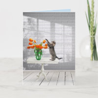 Kat met Oranje Tulips Name Day Card