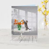 Kat met Oranje Tulpen Kaart (Gele Bloem)