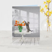 Kat met Oranje Tulpen Kaart (Gele Bloem)