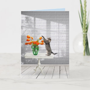 Kat met Oranje Tulpen Kaart
