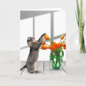 Kat met Oranje Tulpen Kaart (Voorkant)