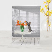 Kat met Oranje TulpenMoederdag Kaart (Gele Bloem)