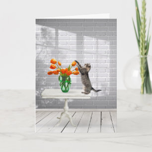 Kat met Oranje TulpenMoederdag Kaart