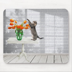 Kat met Oranje TulpenMuismat Muismat