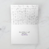 Kat met Paarse Tulip Birthday-kaart Kaart (Binnen)