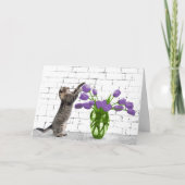 Kat met Paarse Tulp Kaart (Voorkant)