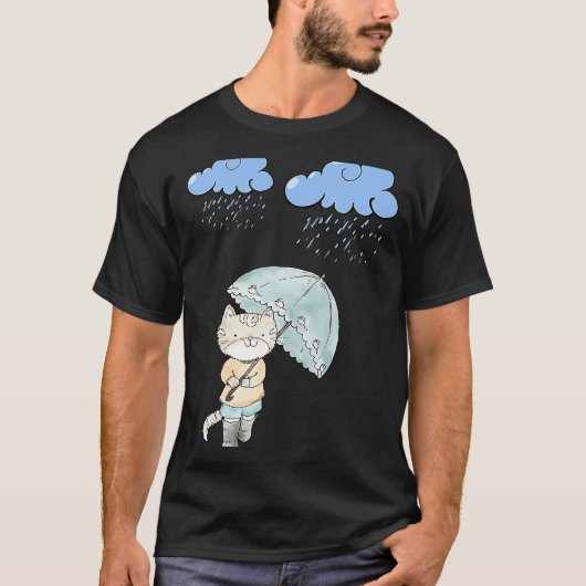 Kat met paraplu in de regen kat t-shirt (Voorkant)