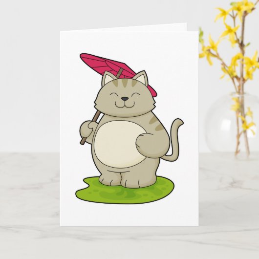 Kat met paraplu kaart (Gele Bloem)
