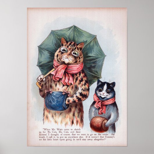Kat met paraplu, Louis Wain Poster (Voorkant)