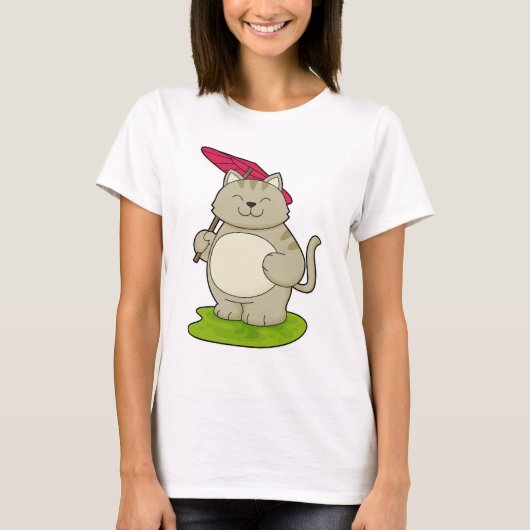 Kat met paraplu t-shirt (Voorkant)
