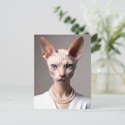 Kat met parels briefkaart (Staand voorkant)