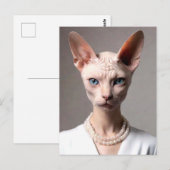 Kat met parels briefkaart (Voorkant / Achterkant)