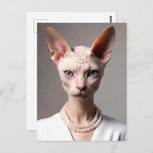 Kat met parels briefkaart (Voorkant / Achterkant)