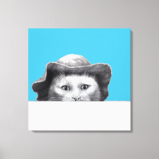 Kat met Pet (Old-School Blue) Canvas Afdruk (Voorkant)
