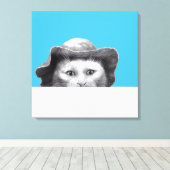 Kat met Pet (Old-School Blue) Canvas Afdruk (Insitu (Houten vloer))