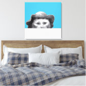 Kat met Pet (Old-School Blue) Canvas Afdruk (Insitu (Slaapkamer))