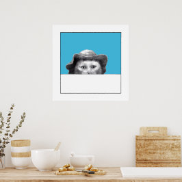 Kat met Pet (Old-School Blue) Poster