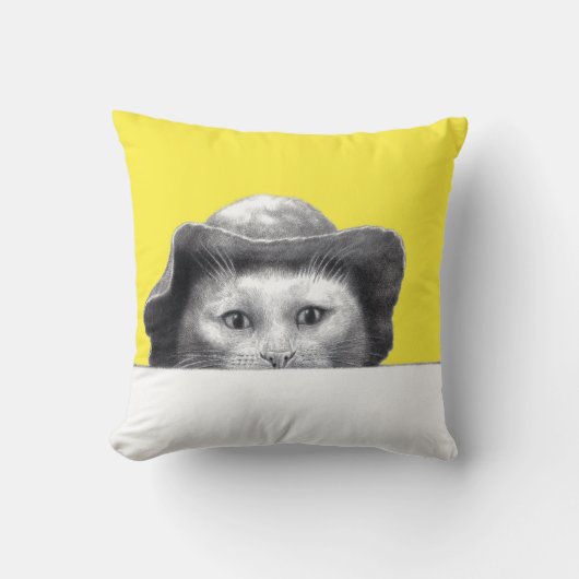Kat met Pet (retro geel) Kussen (Voorkant)